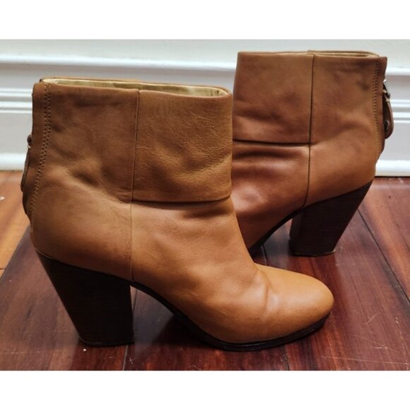 Rag & Bone New York Women’s Leather Ankle Boots Tan Heeled Booties Zip Back 39 - Picture 8 of 16